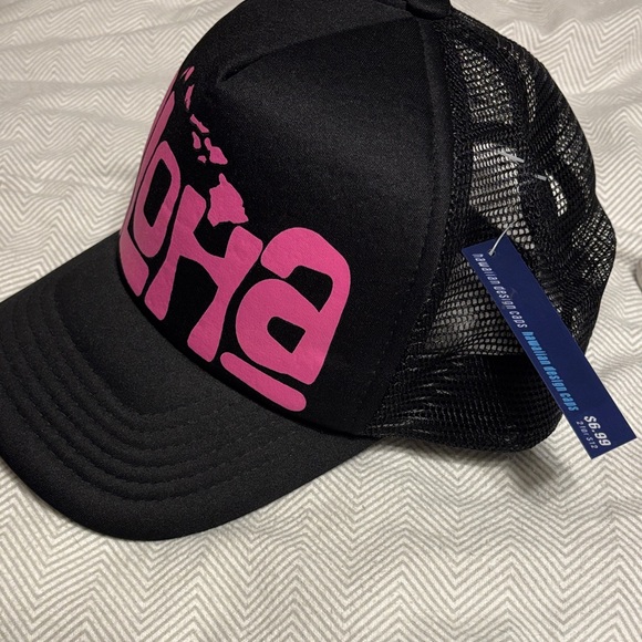 Black and Pink Aloha Trucker Hat - Picture 2 of 4